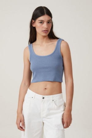 Cotton On The One Organic Rib Crop Women's Tanks Blue | 3J6vfq6emTi