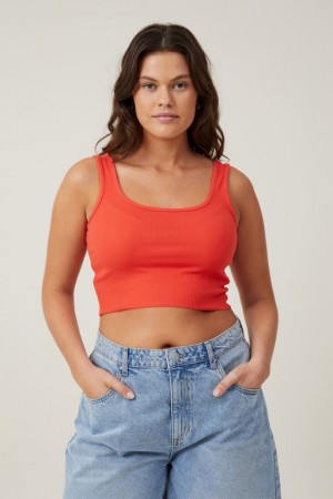 Cotton On The One Organic Rib Crop Women's Tanks Coral | XamSnOANLct
