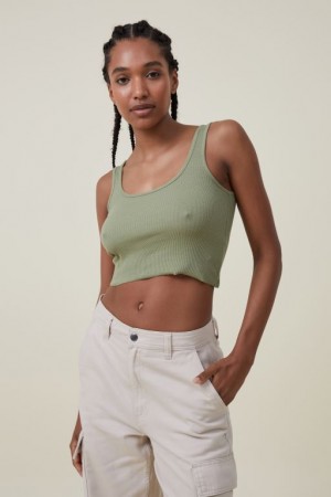 Cotton On The One Organic Rib Crop Women's Tanks Khaki | fpDmjHa5fxf
