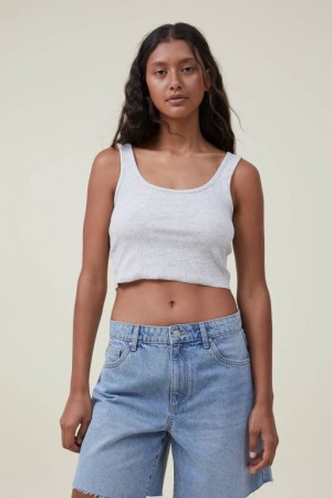 Cotton On The One Organic Rib Crop Women's Tanks Light Grey | tBIpFeQJaL3