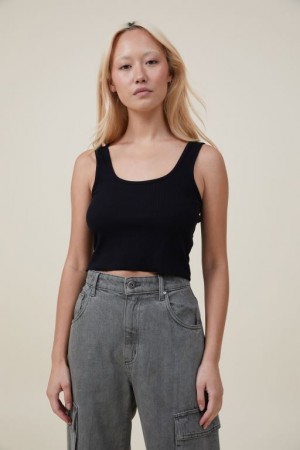 Cotton On The One Organic Rib Crop Women's Tanks Black | lX88kYhKsWW
