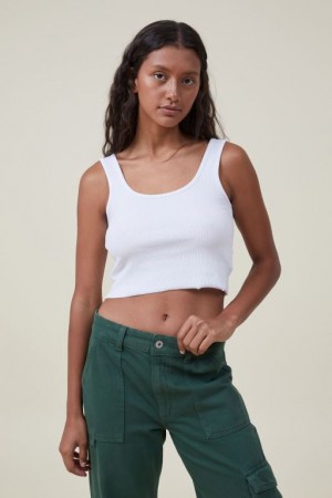 Cotton On The One Organic Rib Crop Women's Tanks White | P6VITBkS5TE