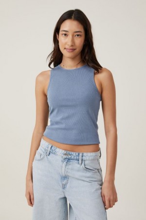 Cotton On The One Organic Rib Racer Women's Tanks Blue | 6Fjh11I8PYV