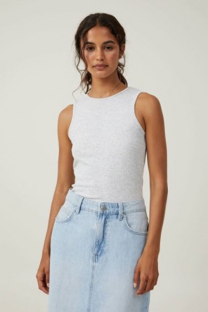 Cotton On The One Organic Rib Racer Women's Tanks Light Grey | lkJ6OD8RNfY