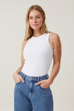 Cotton On The One Organic Rib Racer Women's Tanks White | OPichbwo5bs