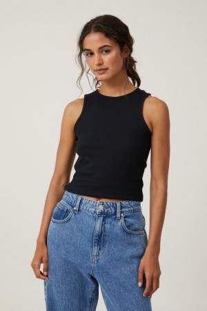 Cotton On The One Organic Rib Racer Women's Tanks Black | zW0bBCXs0V9