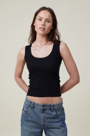 Cotton On The One Organic Rib Scoop Women's Tanks Black | fr5SKgUHMra