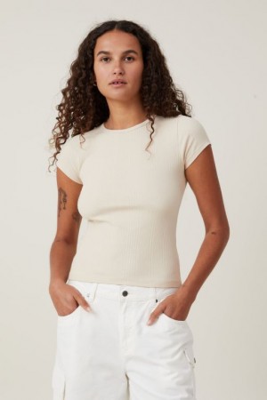 Cotton On The One Organic Variegated Rib Crew Short Sleeve Women's T Shirts Grey | iC9wPNATAl8