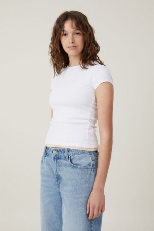 Cotton On The One Organic Variegated Rib Crew Short Sleeve Women's T Shirts White | ShyjI2XRzc0