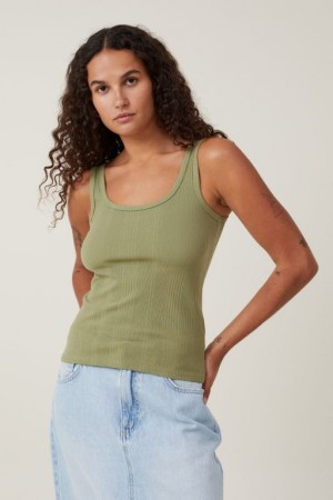Cotton On The One Organic Variegated Rib Scoop Neck Women's Tanks Khaki | da0jbwocl6P