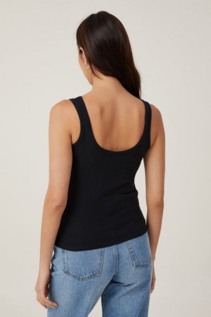 Cotton On The One Organic Variegated Rib Scoop Neck Women's Tanks Black | D54DgcPJJpA