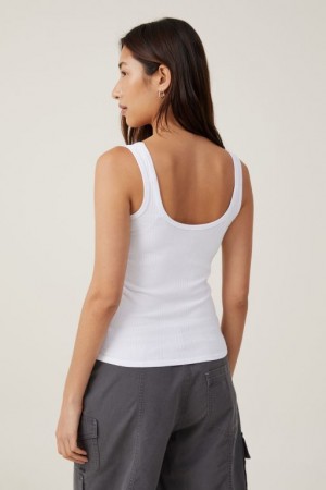 Cotton On The One Organic Variegated Rib Scoop Neck Women's Tanks White | uaRJ7HZn44H