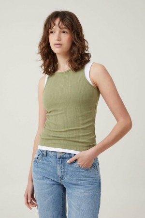 Cotton On The One Organic Variegated Rib High Neck Women's Tanks Khaki | MVpqtY7Wr3B