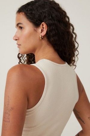 Cotton On The One Organic Variegated Rib High Neck Women's Tanks Grey | lgomwCA50X6