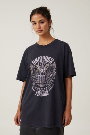 Cotton On The Oversized Band Women's Graphic T-Shirts Black | 3QJ7Y1brjyQ