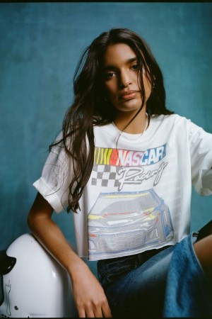 Cotton On The Oversized Chopped Lcn Women's Graphic T-Shirts White | X80SQqtlL44