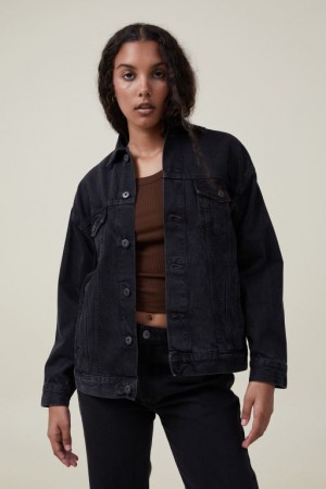 Cotton On The Oversized Denim Women's Jackets Deep Grey Black | kcLX4v4RIYC