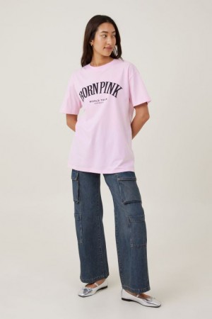 Cotton On The Oversized Graphic License Women's Graphic T-Shirts Black Pink / Pink White | yObqX75w0Ct