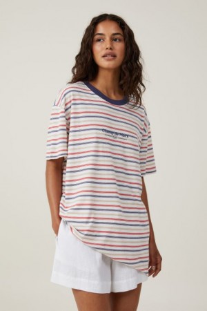 Cotton On The Oversized Graphic Women's Graphic T-Shirts White Stripes | ngVB0JbIcmN