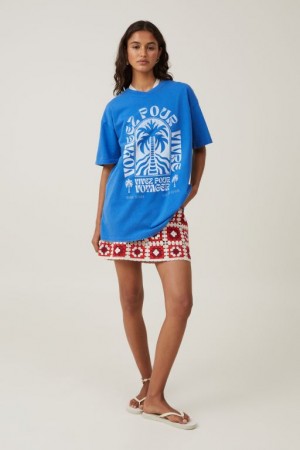 Cotton On The Oversized Graphic Women's Graphic T-Shirts Blue | 8snSO7sUDkf