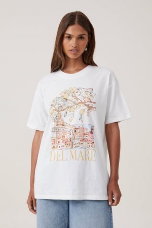 Cotton On The Oversized Graphic Women's Graphic T-Shirts White | Ax0oWLsWSXn