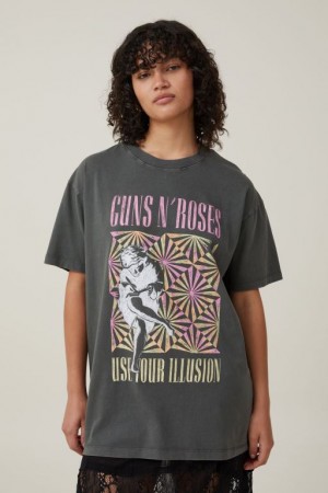 Cotton On The Oversized Guns N Roses Women's Graphic T-Shirts Deep Grey | LPJ8EWHbpkj