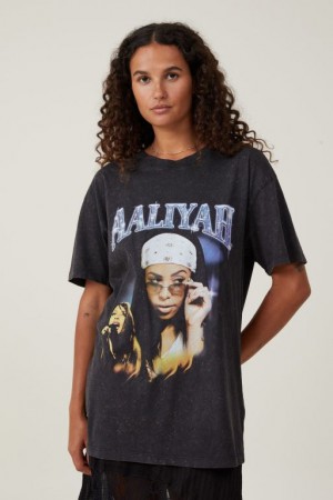 Cotton On The Oversized Hip Hop Women's Graphic T-Shirts Black | PcusTXgwAWI