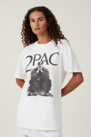 Cotton On The Oversized Hip Hop Women's Graphic T-Shirts White | BxEbLeJFvWU