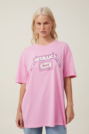 Cotton On The Oversized Metallica Women's Graphic T-Shirts Pink | YYo9s9BwkcN