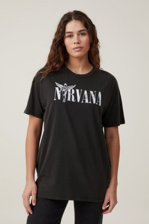Cotton On The Oversized Nirvana Women's Graphic T-Shirts Black | wtW2S44EBvm