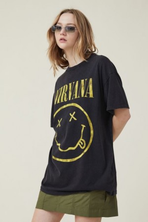 Cotton On The Oversized Nirvana Women's Graphic T-Shirts Black | GG2i7xU17yI