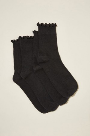 Cotton On The Perfect Pair Frill Rib Crew 2Pk Women's Socks Black | lOq1YGkL7z9