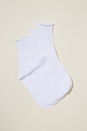 Cotton On The Perfect Pair Frill Rib Crew 2Pk Women's Socks White | IckmdtYWBp5