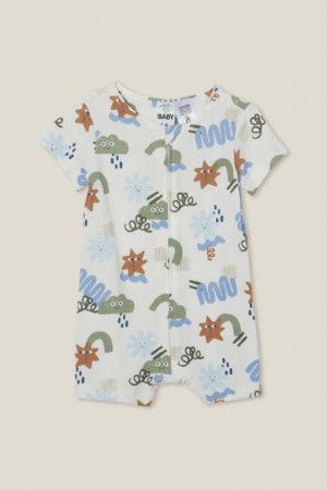 Cotton On The Short Sleeve Zip Baby Rompers Light Yellow | MOk10HO5wO8