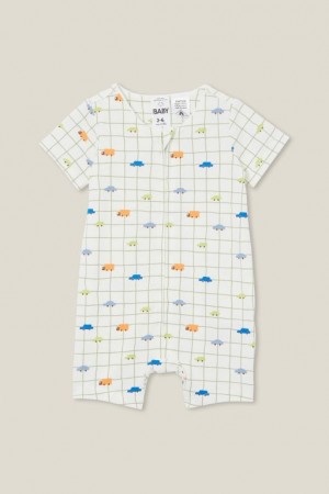 Cotton On The Short Sleeve Zip Baby Rompers Light Yellow | yYEsBxtznOU