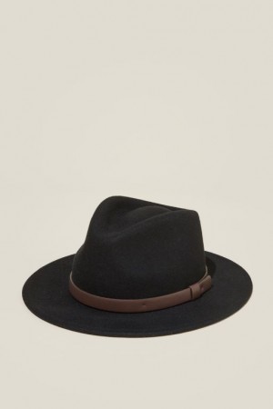 Cotton On Wide Brim Felt Men's Caps Black | sbV3BtWQSKA