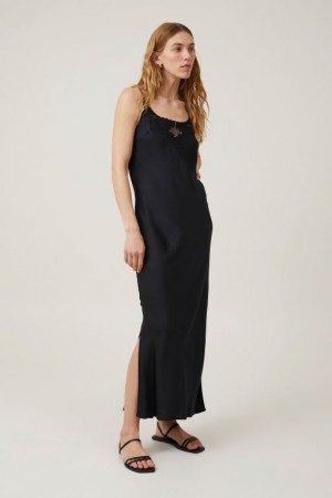 Cotton On Willa Cutwork Slip Women's Midi Dress Black | Bm2losFgcY1