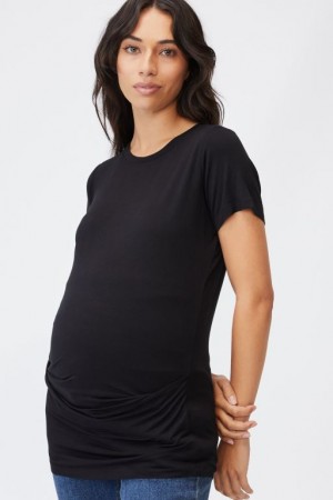 Cotton On Wrap Front Short Sleeve Top Women's Maternity Wear Black | M4usC3Op2hn