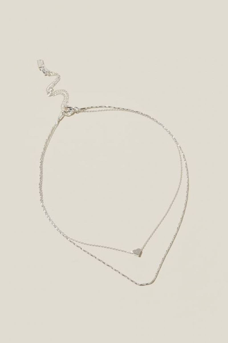 Cotton On 2Pk Fine Chain Necklace Women\'s Jewellery Silver | CwecRqnPCqD