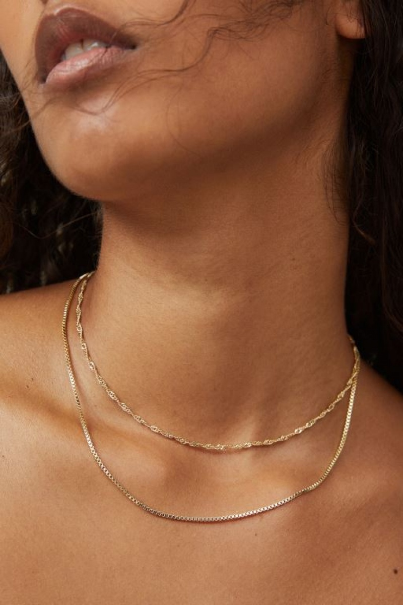 Cotton On 2Pk Fine Chain Necklace Women\'s Jewellery Gold | rJHDNNpFUFH