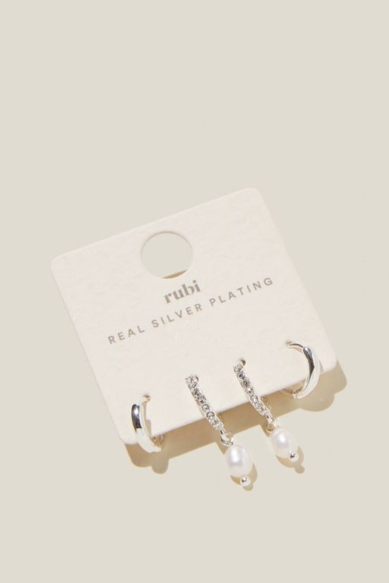 Cotton On 2Pk Mid Earring Women's Jewellery Silver | ts9AGLdX07G