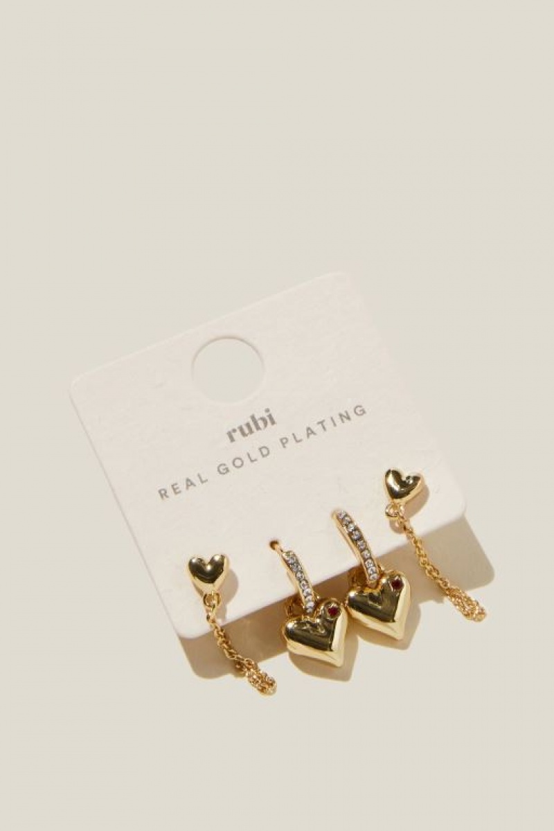 Cotton On 2Pk Mid Earring Women's Jewellery Gold Red | KVOjtKSyPln