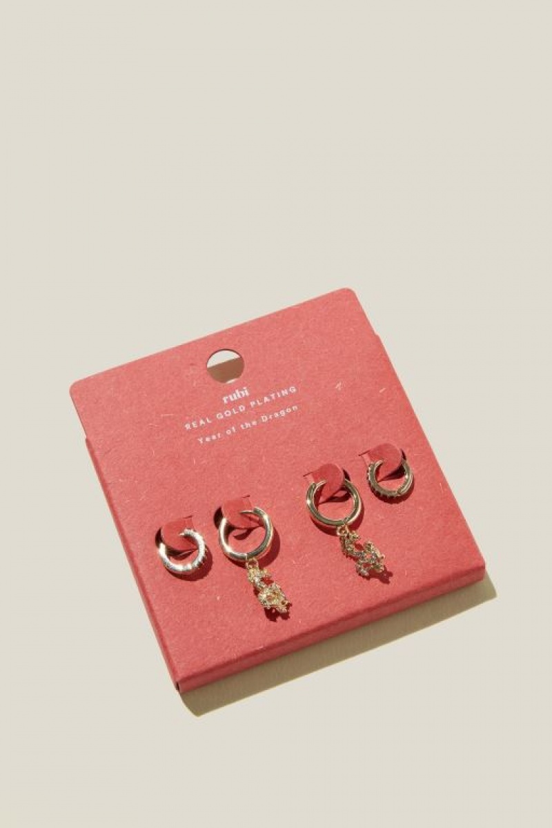 Cotton On 2Pk Mid Earring Women's Jewellery Gold | n9bJjWrv70N