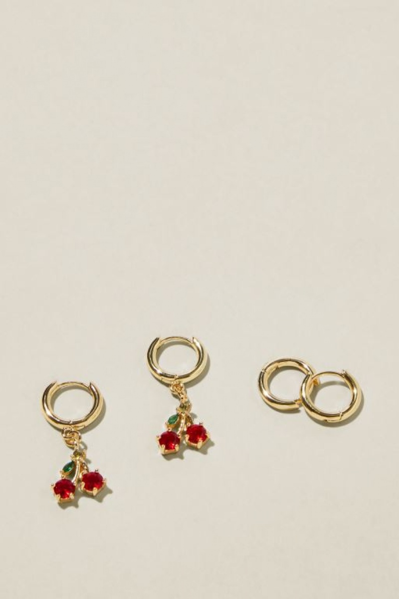 Cotton On 2Pk Mid Earring Women's Jewellery Gold Red Pink | 2f4KkzMz7tr