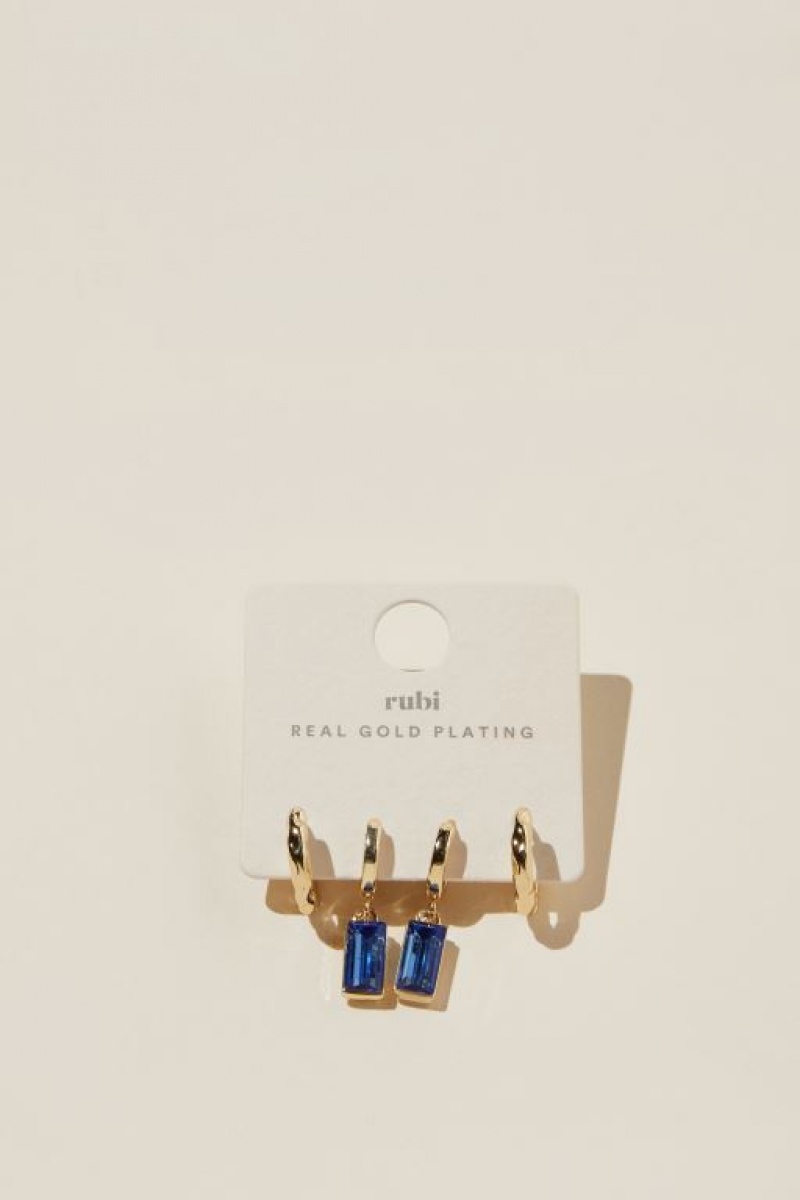Cotton On 2Pk Mid Earring Women's Jewellery Gold Blue | 8Jkuc7CNEG8