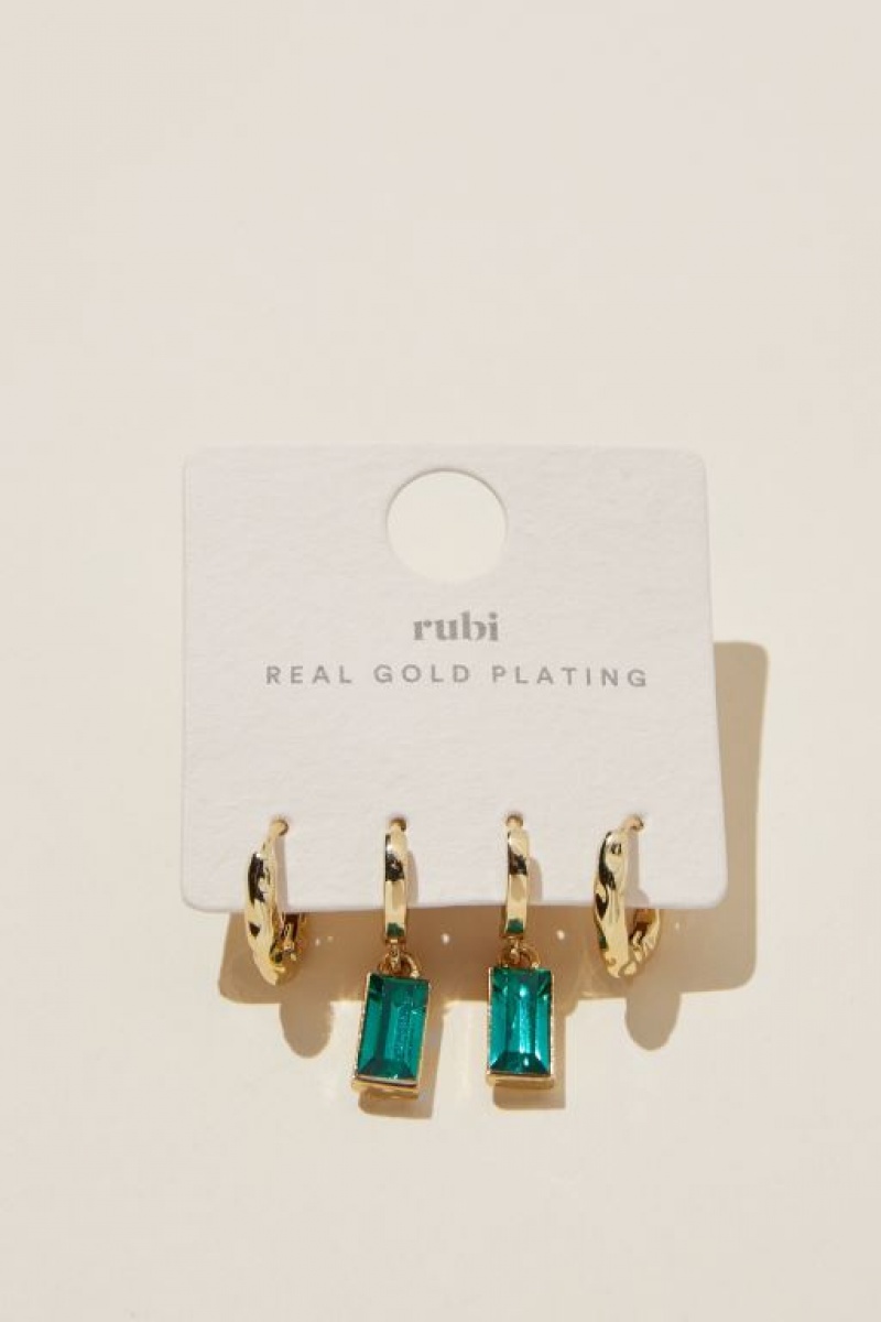 Cotton On 2Pk Mid Earring Women's Jewellery Gold Turquoise Grey | zjWXcg7SNjx