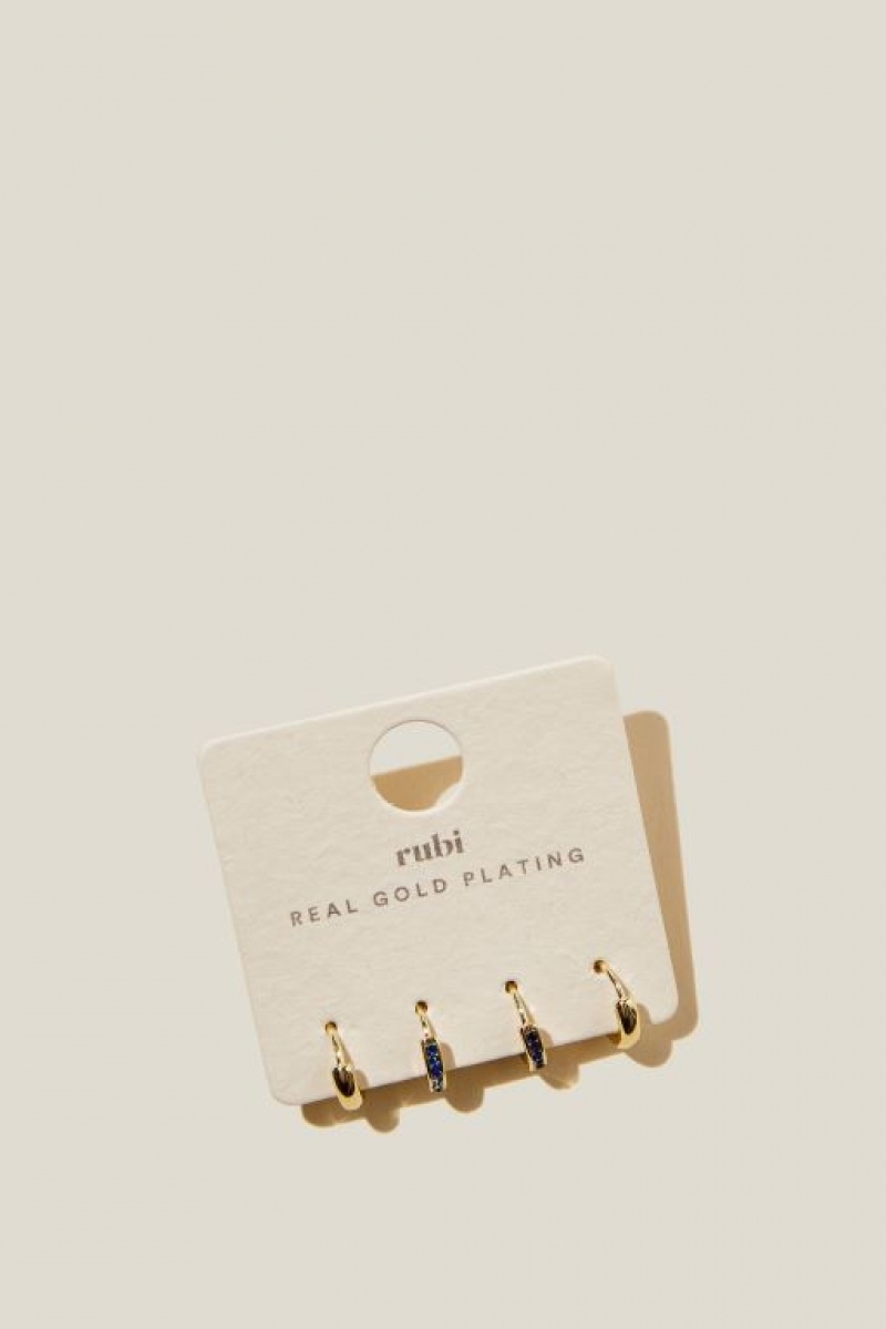 Cotton On 2Pk Small Earring Women's Jewellery Gold Blue | Jyov9ioFHrI