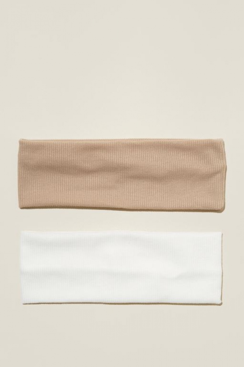Cotton On 2Pk Soft Headband Women\'s Hair Accessories White / Grey Brown | vIg7M5ZDeNI