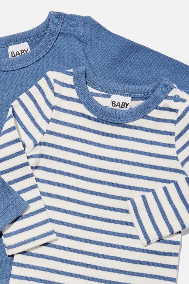 Cotton On 2 Pack Essentials Long Sleeve Bubbysuit Baby Rompers Blue | cyH9dAHrhau