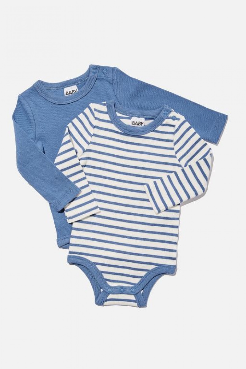 Cotton On 2 Pack Essentials Long Sleeve Bubbysuit Baby Rompers Blue | cyH9dAHrhau